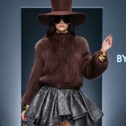 Brown Stand-Up Collar Jacket For Women, Gramercy, BYMANYC New York.
