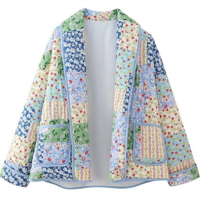 Pastel Floral Quilted Jacket — Notched Lapels