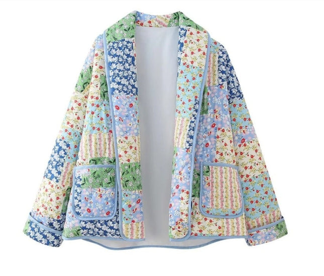 Pastel Floral Quilted Jacket — Notched Lapels