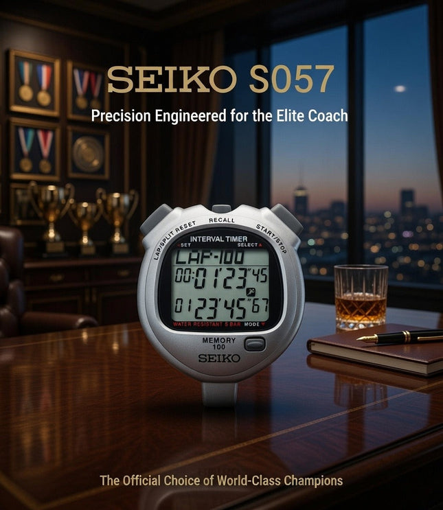 SEIKO S057 Stopwatch — 100-Lap Memory & Dual Timers