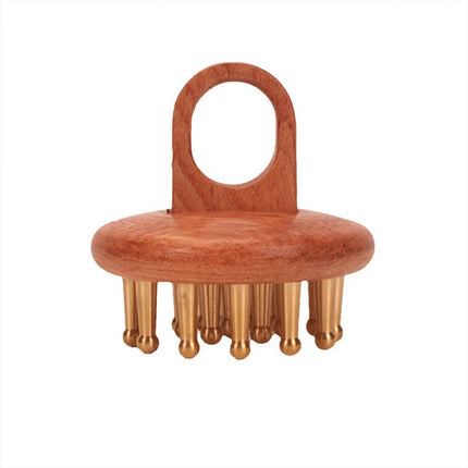 Copper Wood Meridian Massage Comb | Gua Sha Head & Scalp Therapy Tool for Body & Wood Therapy