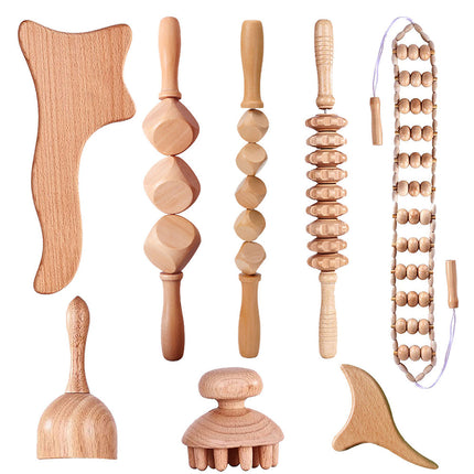 Beech Wood Therapy Massage Set | Gua Sha Scraping Cup & Meridian Roller