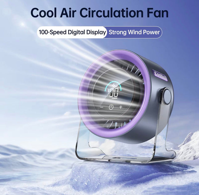 TurboCool Desk Fan | 100-Speed Rechargeable Fan with Digital Display & 4000mAh Battery