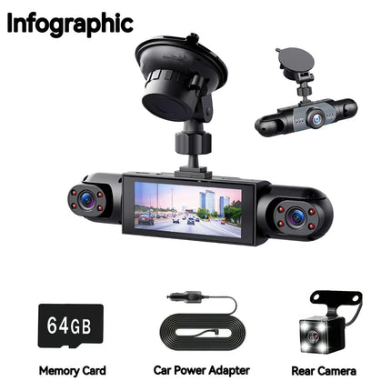 FullScope 4-Way Dash Cam | 1080P Full HD 360° Coverage with Night Vision & 64GB SD Card