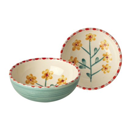 Ceramic Bowl with Hand Painted Jade Yellow Flower - 11.8 oz