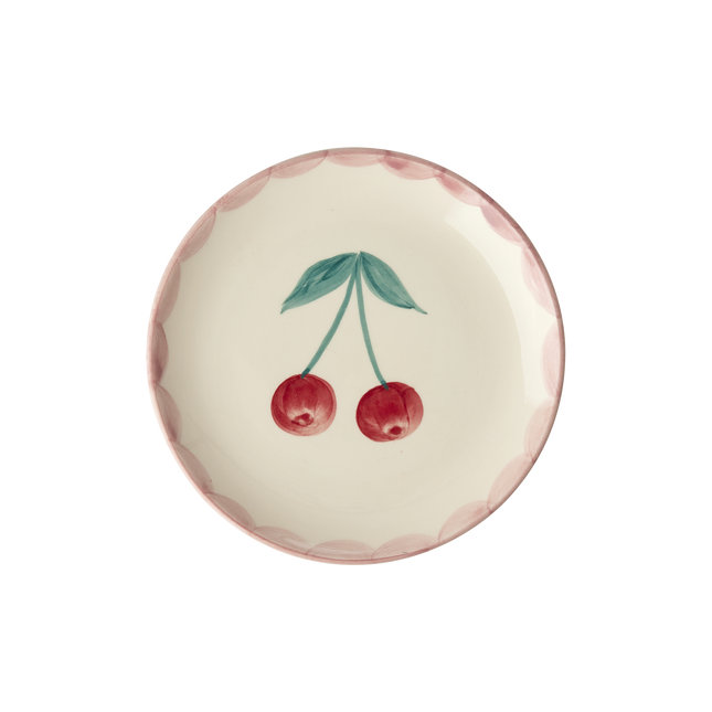 Ceramic Cake Plate with Hand Painted Cherries