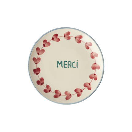Ceramic Cake Plate with Hand Painted Merci