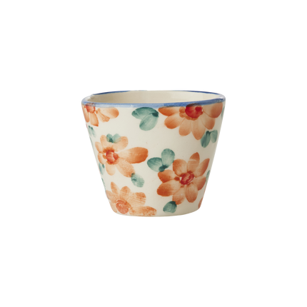 Ceramic Oval Espresso Cup with Hand Painted Orange Flowers - 2.4 oz