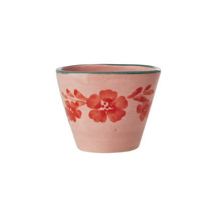 Ceramic Oval Espresso Cup with Hand Painted Orange Flower Vine - 2.4 oz