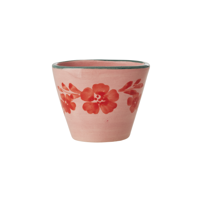 Ceramic Oval Espresso Cup with Hand Painted Orange Flower Vine - 2.4 oz