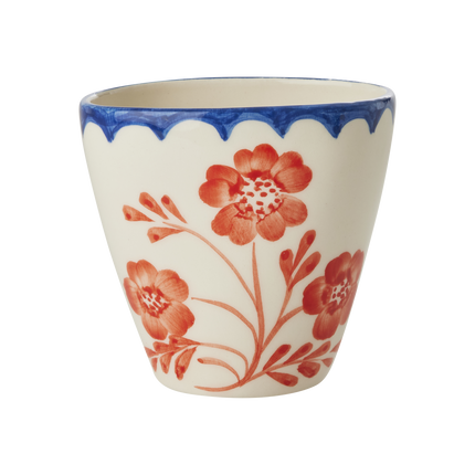 Ceramic Oval Cup with Hand Painted Vintage Flowers - 10.1 oz