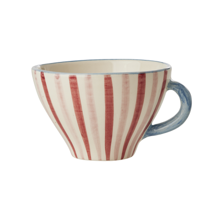 Ceramic Tea Cup with Hand Painted Stripes - 5.0 oz