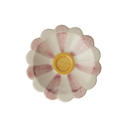 Ceramic Flower Dipping Bowl with Pink Hand Painted Stripes