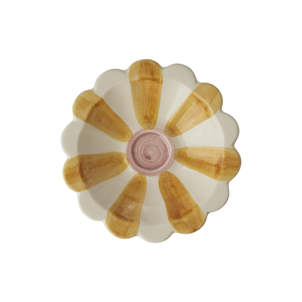 Ceramic Flower Dipping Bowl with Yellow Hand Painted Stripes