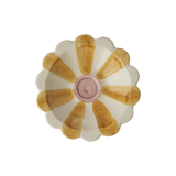 Ceramic Flower Dipping Bowl with Yellow Hand Painted Stripes