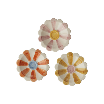 Ceramic Flower Dipping Bowl with Orange Hand Painted Stripes