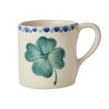 Ceramic Mug with Hand Painted Good Luck Clover - 14.2 oz