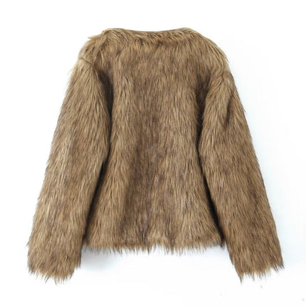 Collarless Shaggy Faux-Fur Jacket