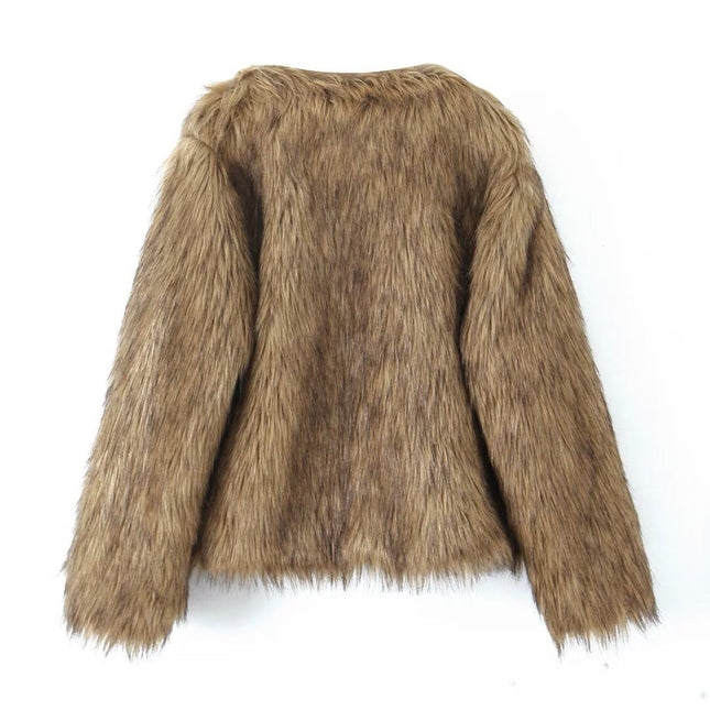 Collarless Shaggy Faux-Fur Jacket