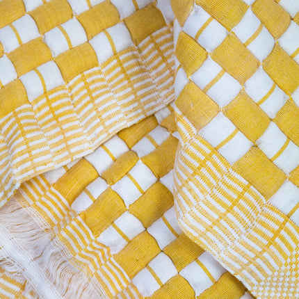 Quilted Sujani Throw Blanket - Yellow & White