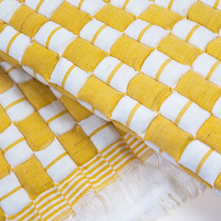 Quilted Sujani Throw Blanket - Yellow & White