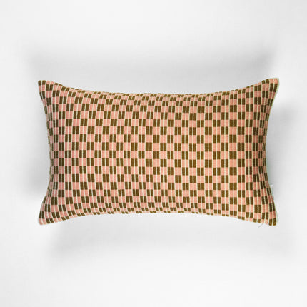 Checkered Brocade Pillow - Pink & Umber