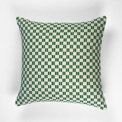 Checkered Brocade Pillow - Green & Cream