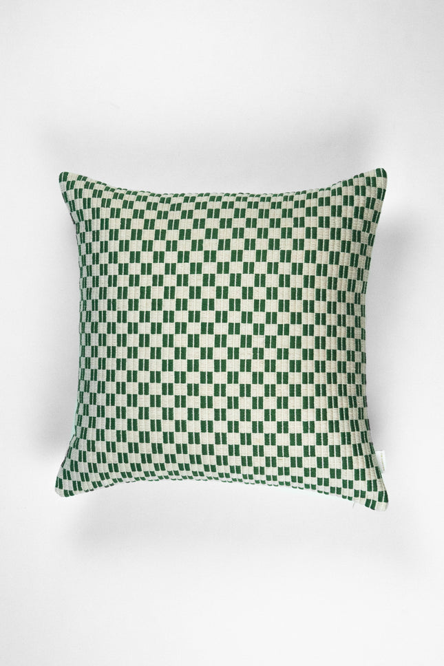 Checkered Brocade Pillow - Green & Cream