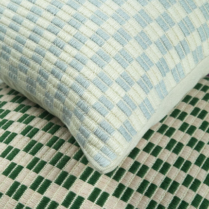 Checkered Brocade Pillow – Grey & White