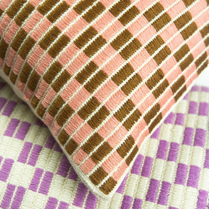 Checkered Brocade Pillow - Pink & Umber