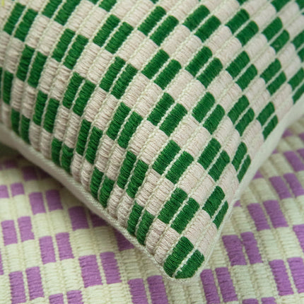 Checkered Brocade Pillow - Green & Cream
