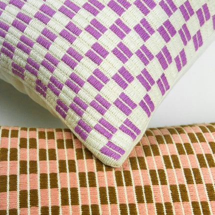 Checkered Brocade Pillow - Lilac & White
