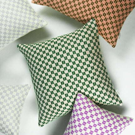 Checkered Brocade Pillow - Green & Cream
