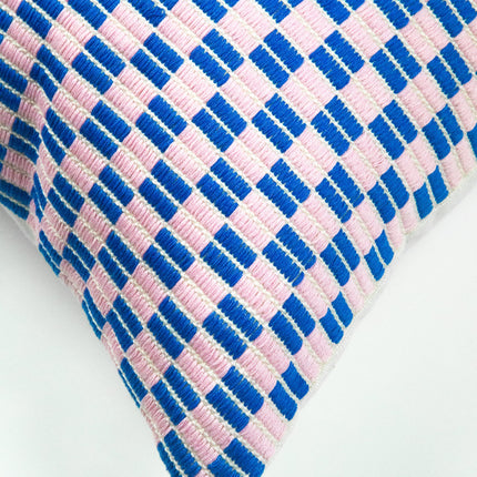 Checkered Blue and Pink Brocade Pillows