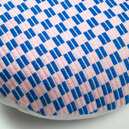 Checkered Blue and Pink Brocade Pillows