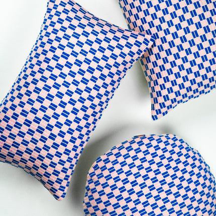 Checkered Blue and Pink Brocade Pillows