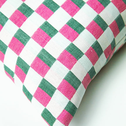 Sujani Pillow - Green & Pink Checkered