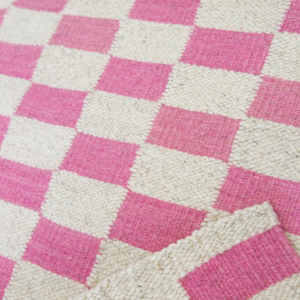 Zapotec Checkered Rug in Pink & Ivory