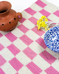 Zapotec Checkered Rug in Pink & Ivory