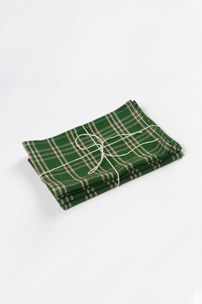 Chiapas Plaid Forest Green Cocktail Napkins, Set of 4