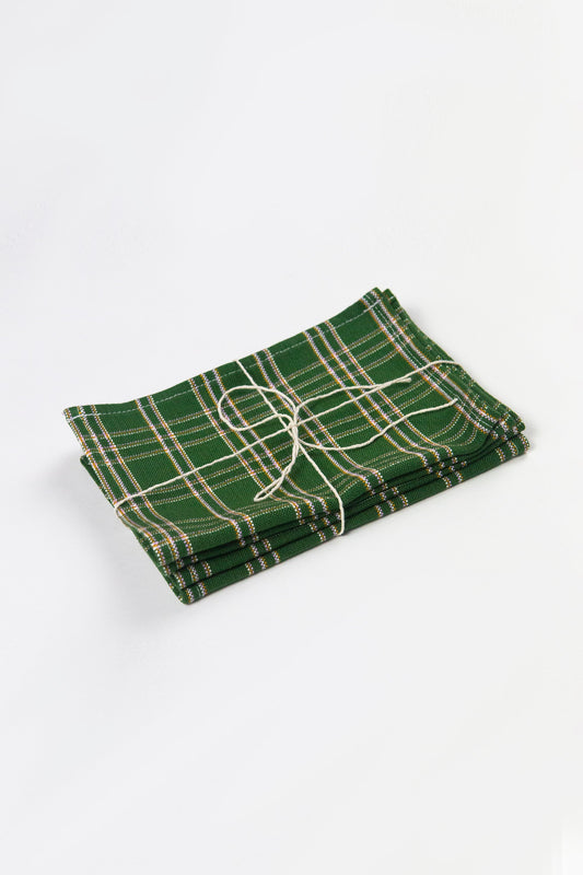 Chiapas Plaid Forest Green Cocktail Napkins, Set of 4