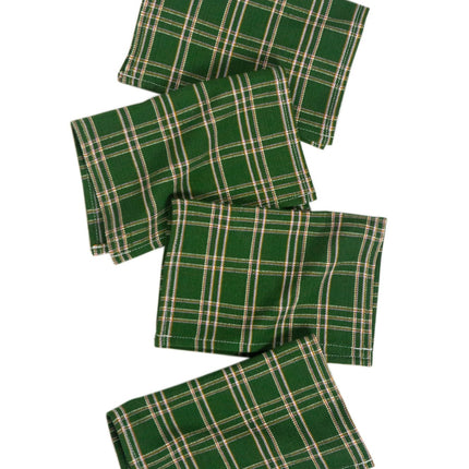 Chiapas Plaid Forest Green Cocktail Napkins, Set of 4