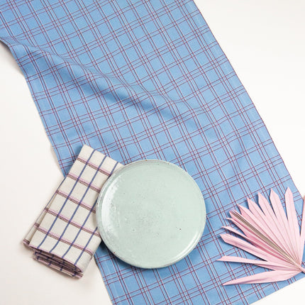 Chiapas Plaid Light Blue Table Runner