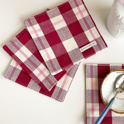 Abigail Cranberry Plaid Coasters