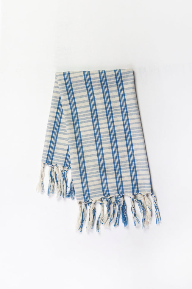 Coco Plaid Towel in Natural Indigo