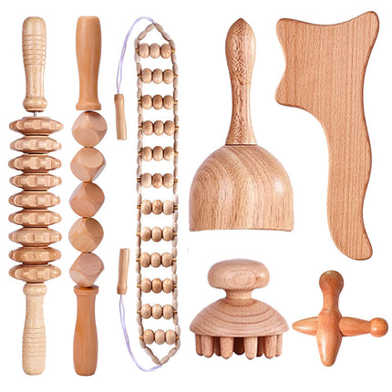 Beech Wood Therapy Massage Set | Gua Sha Scraping Cup & Meridian Roller