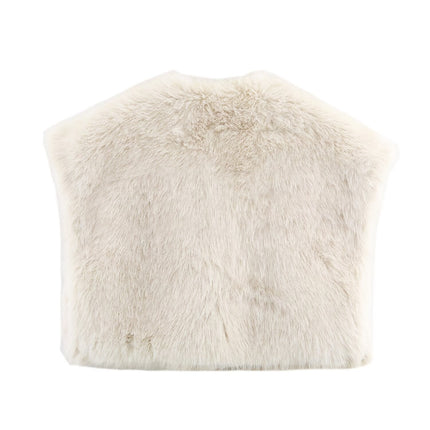 Cream Faux-Fur Cropped Vest
