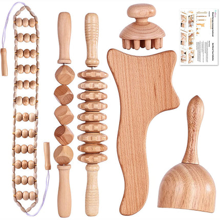 Beech Wood Therapy Massage Set | Gua Sha Scraping Cup & Meridian Roller