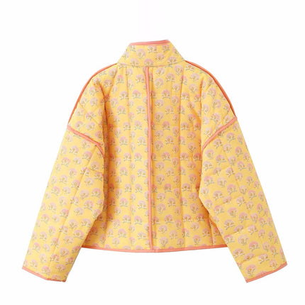 Yellow Floral Quilted Jacket