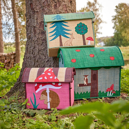 Raffia Toy Storage Baskets with Happy Forest Theme - Set of 3
